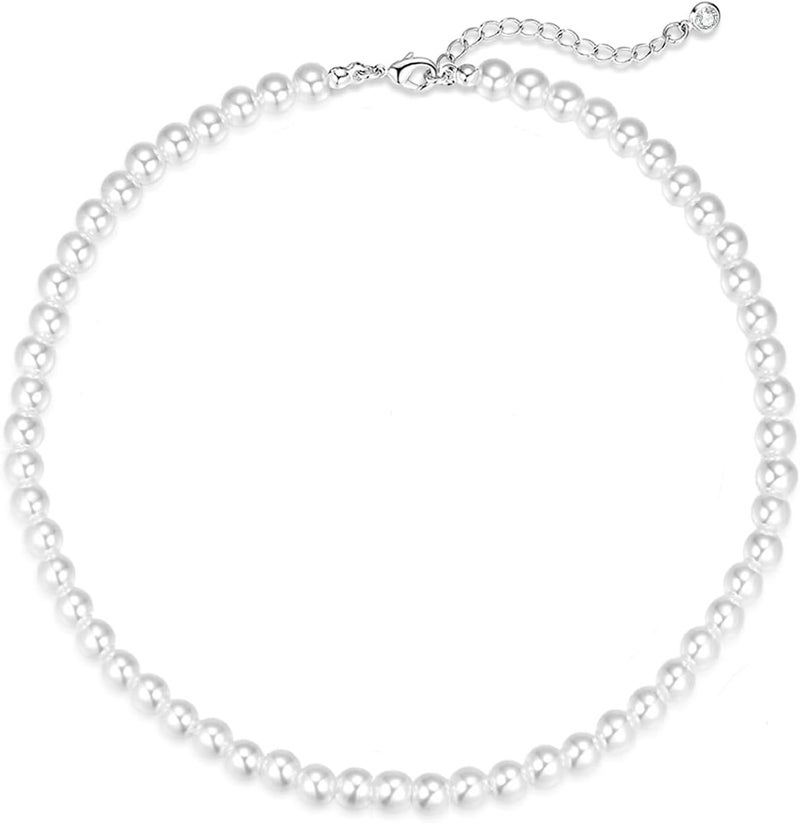 Zeffy Pearl Necklace 8MM Dainty Round Imitation Pearl Choker Necklace Wedding Pearl Necklace Delicate Jewelry for Women Simple Bridesmaid Jewelry Gifts - Image 1